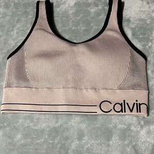 Calvin Klein Ribbed Sports Bra - Beige and Black